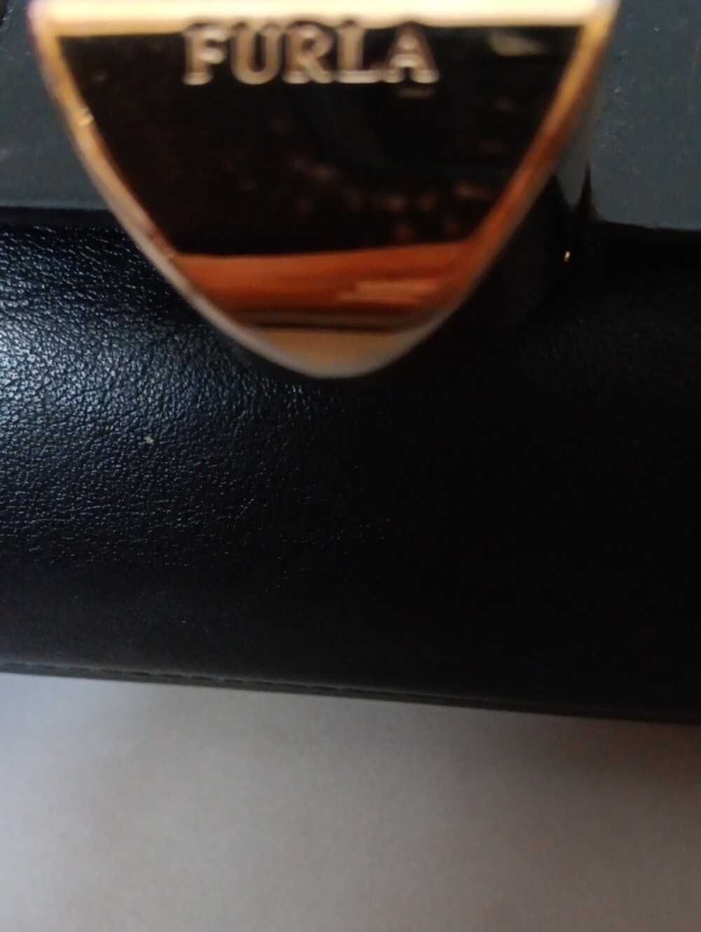 Furla Black Leather Shoulder Bag with Gold Pyramid Clasp.Preloved - Picture 2 of 10